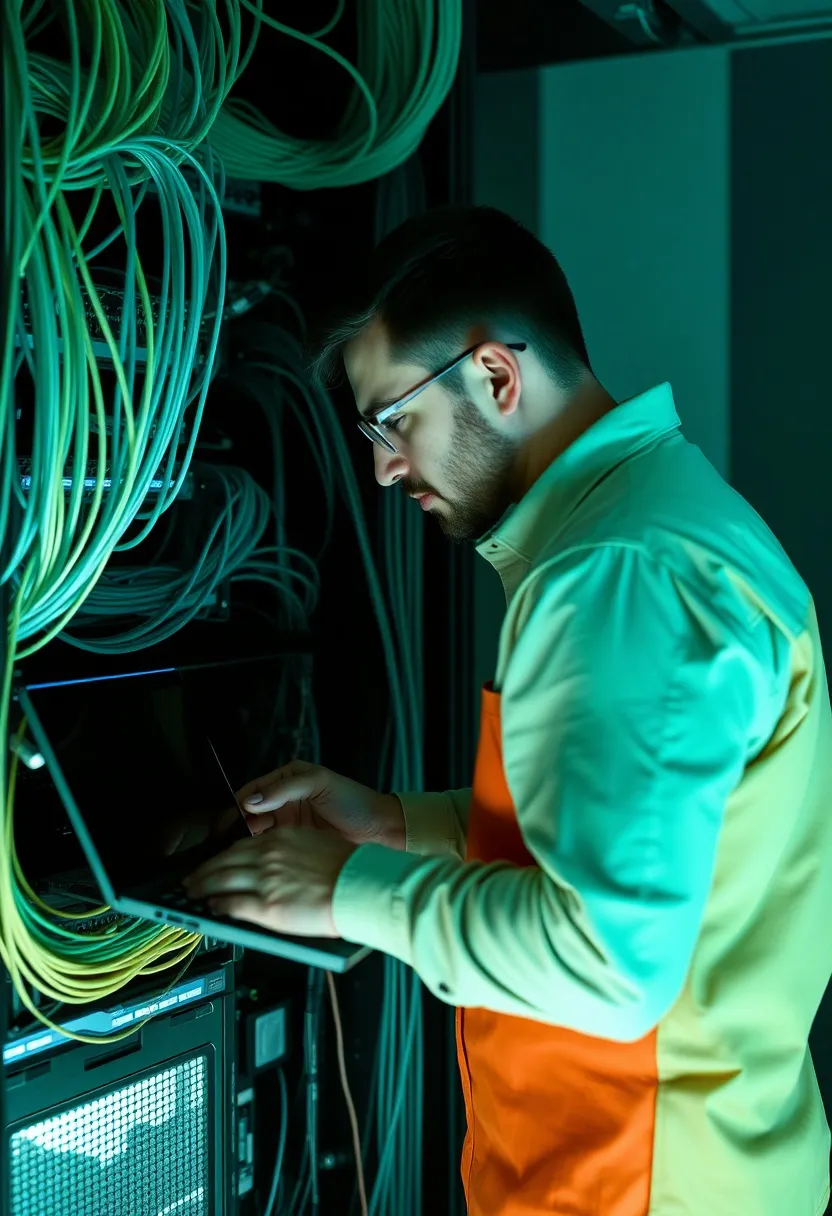 Organized low-voltage network cabling and server rack for an Oakland dental practice.